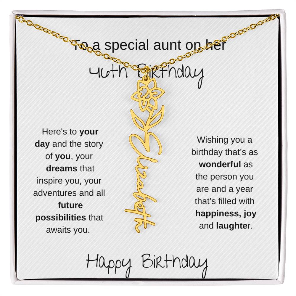 To A Special Aunt On Her 46th Birthday | Flower Name Necklace