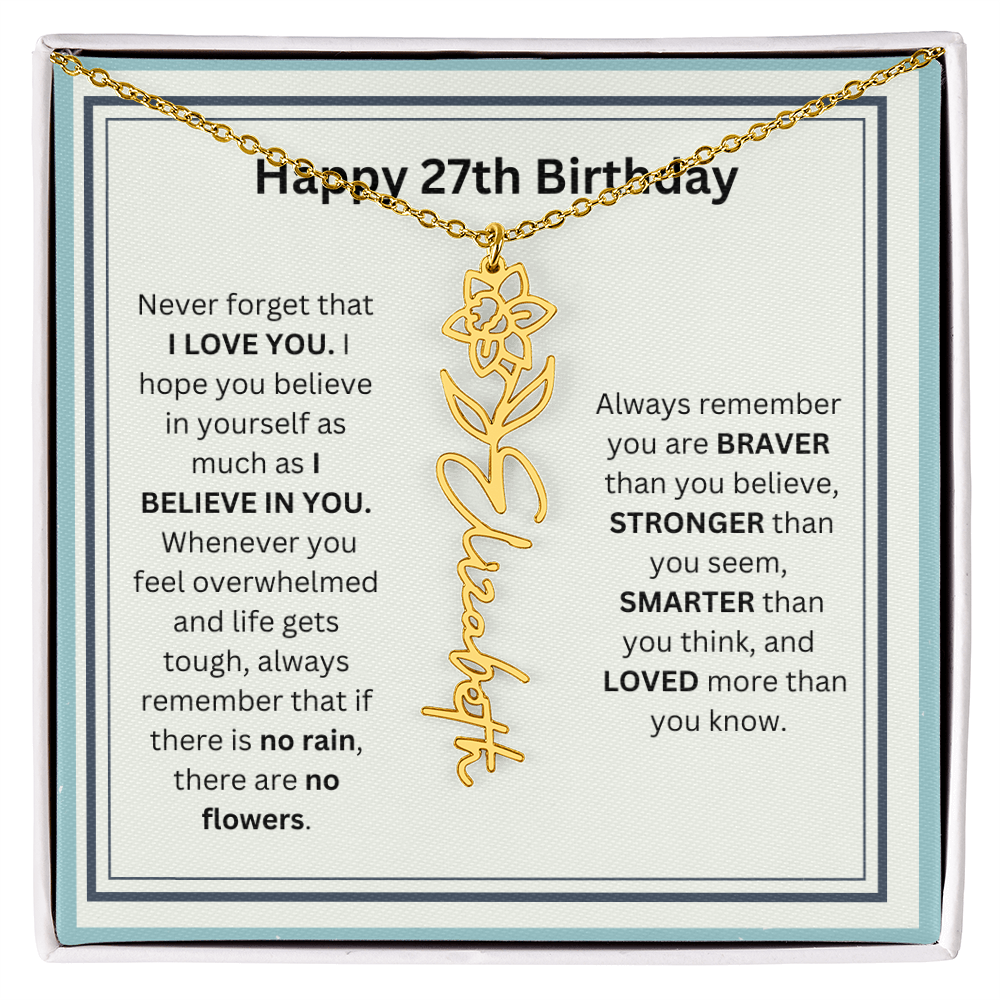 Personalized 27th Birthday Flower Name Necklace Gift