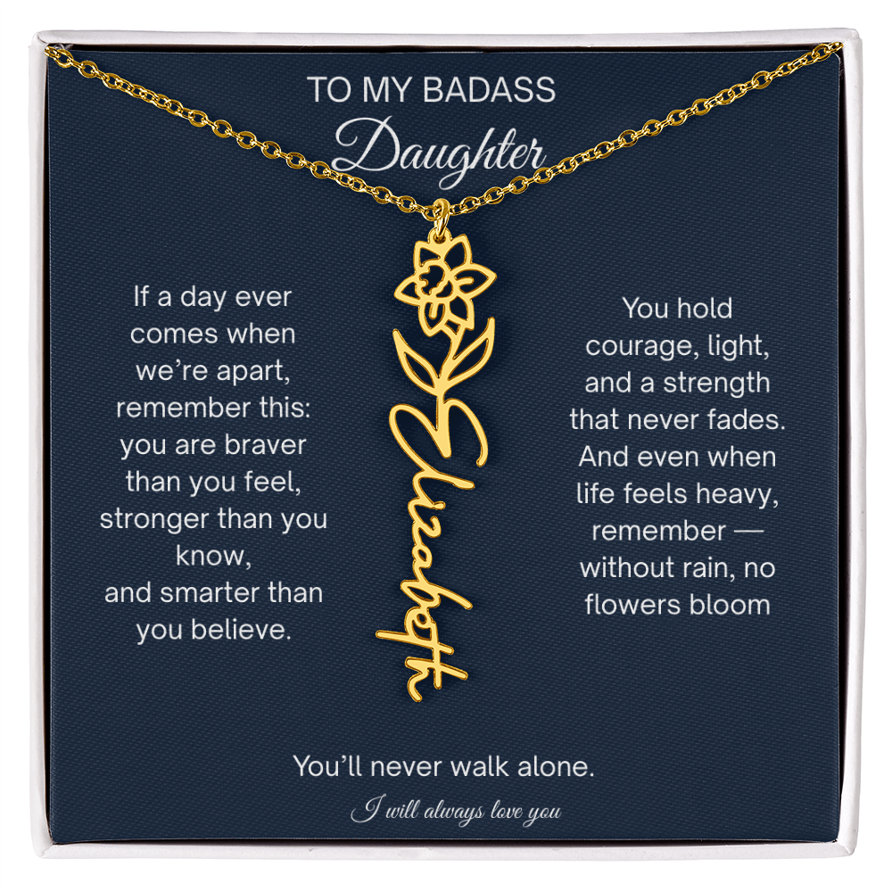 Badass Daughter Flower Name Necklace