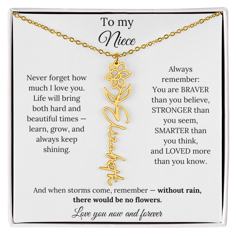 To My Niece Birth Flower Name Necklace From Aunt