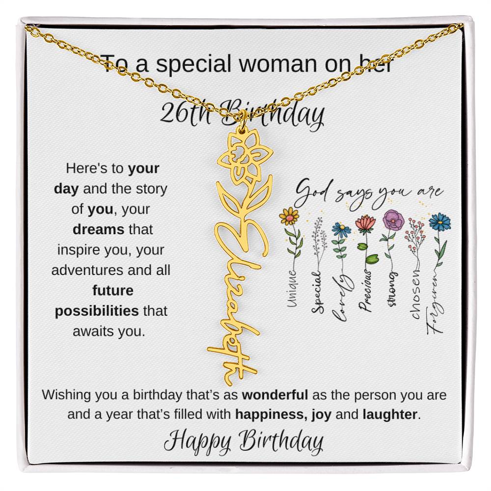 To A Special Woman On Her 26th Birthday - Flower Name Necklace