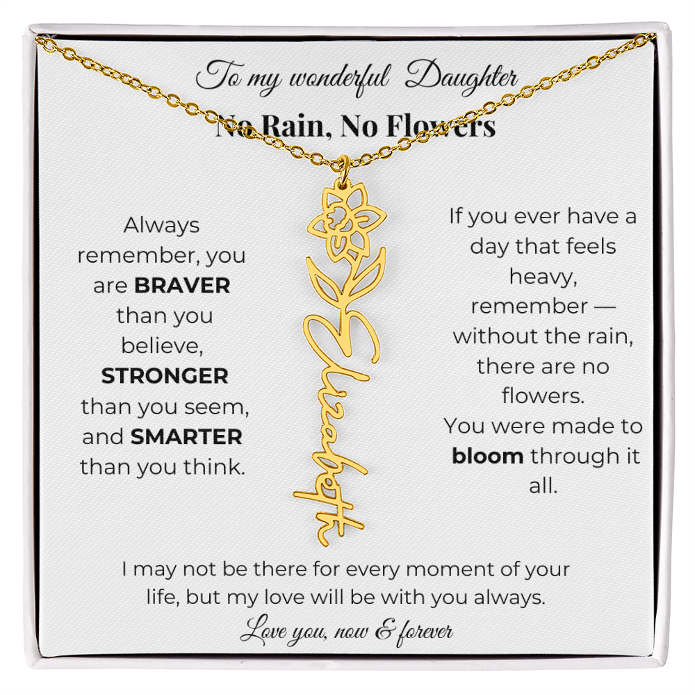 Daughter Gift Birth Flower Name Necklace with Message Card