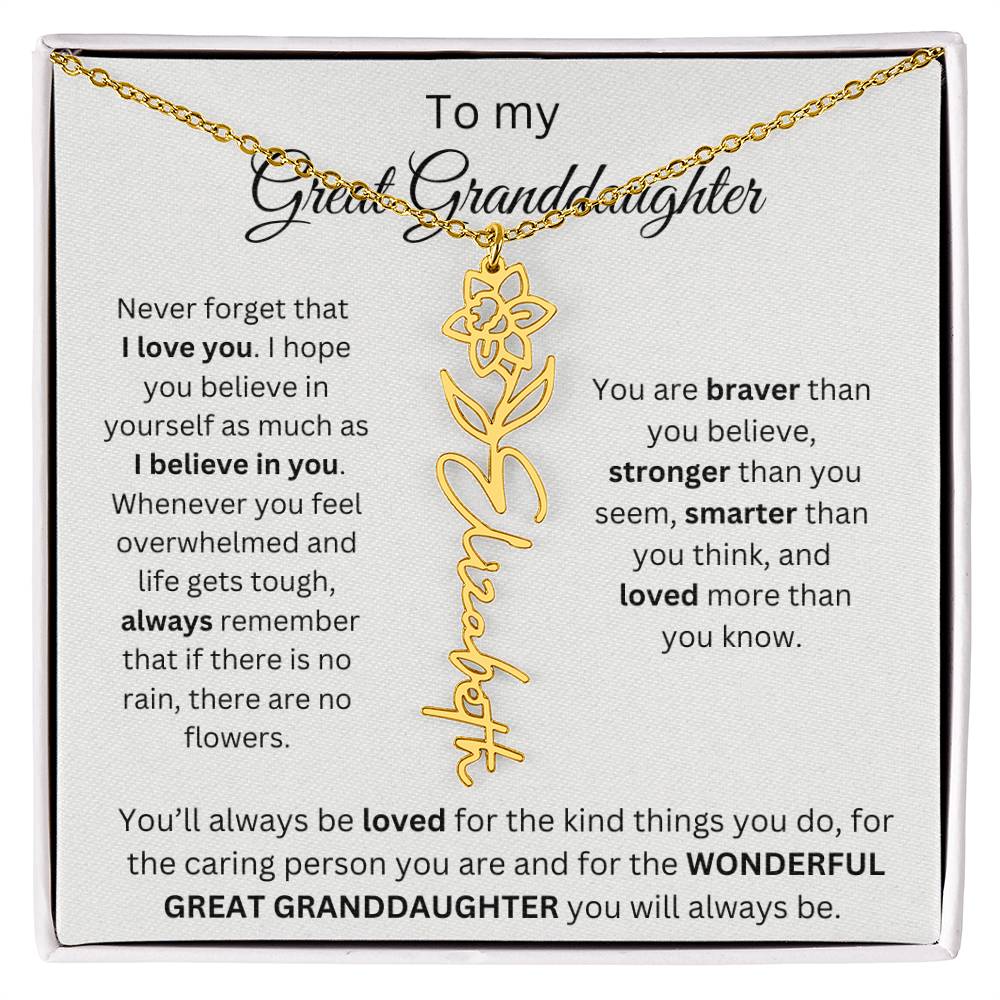 To My Great Granddaughter | I Love You | Flower Name Necklace