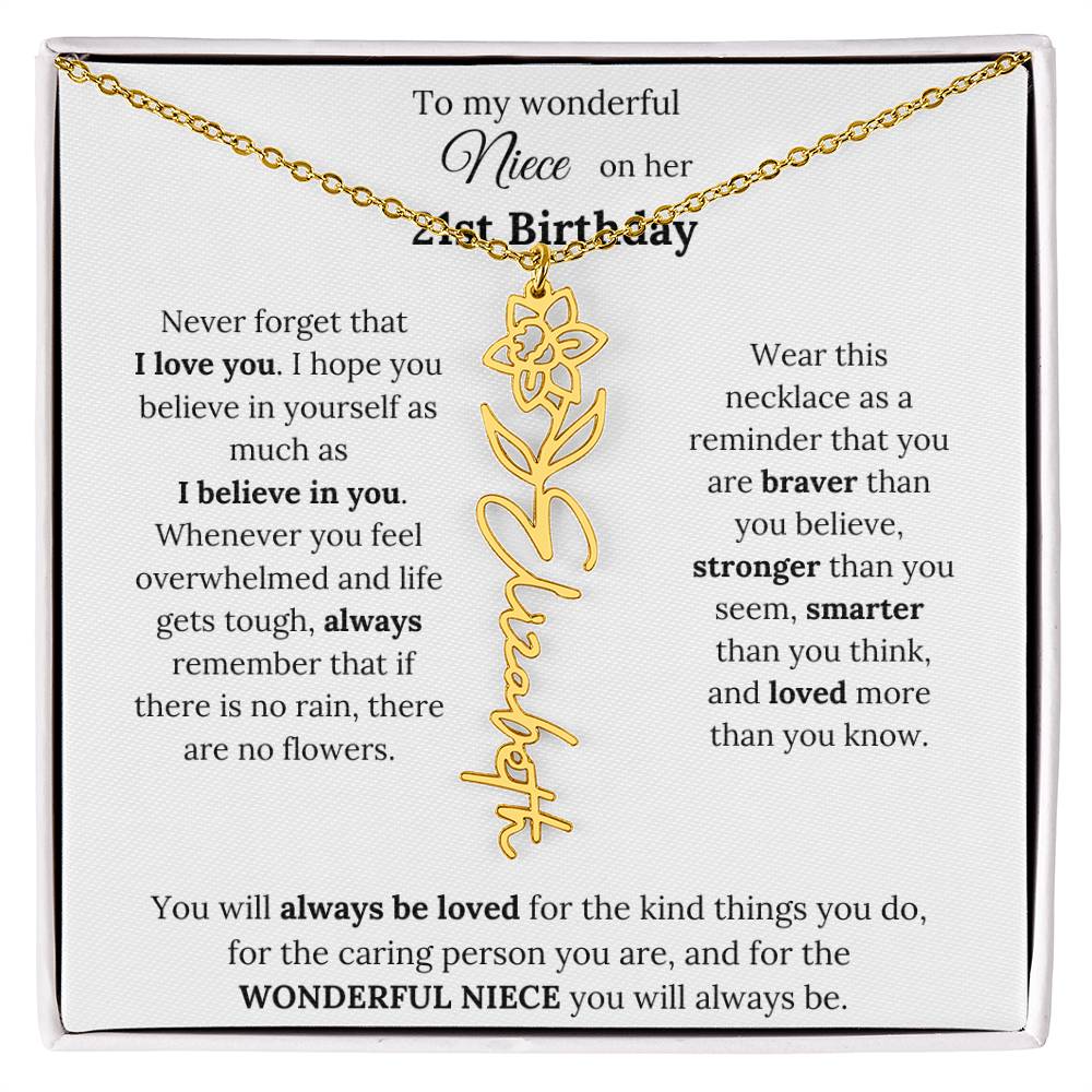 To My Wonderful Niece Happy 21st Birthday | Flower Name Necklace