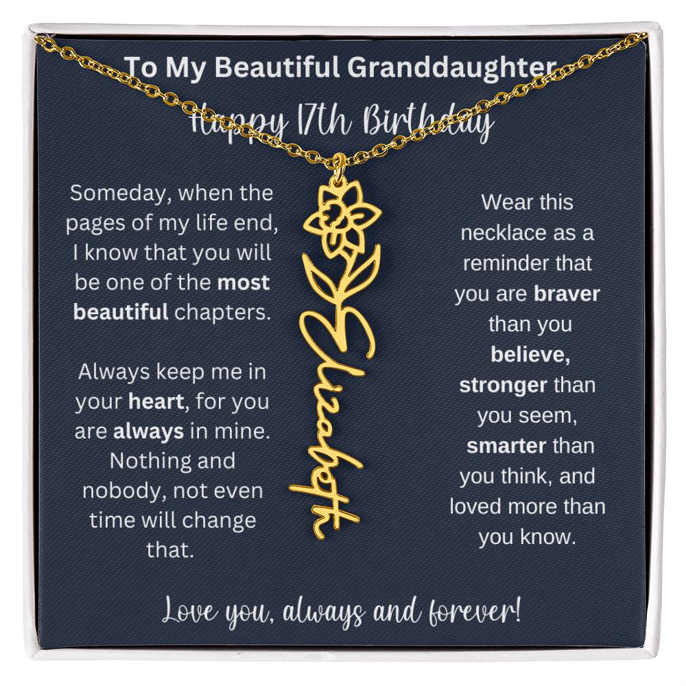 17th Birthday Gift For Granddaughter | Personalized Birth Flower Name Necklace