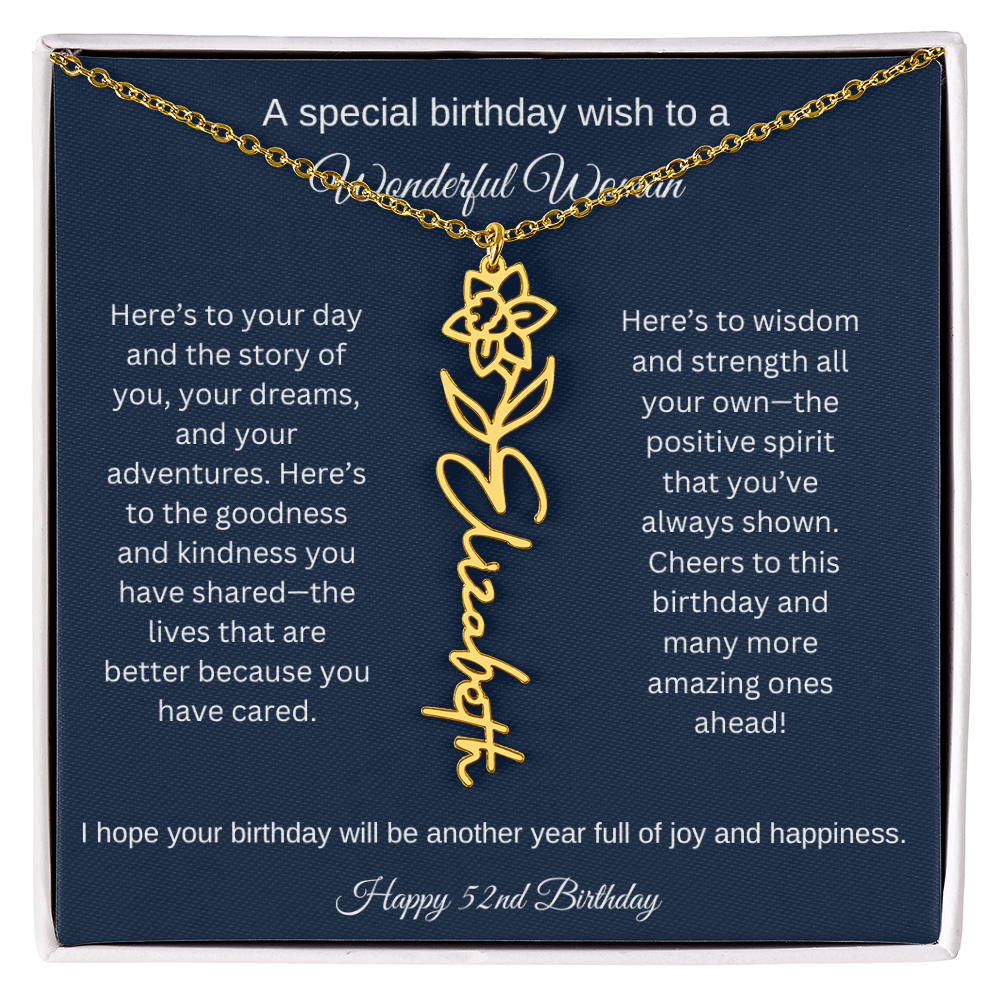 52nd Birthday Gift Idea - Flower Name Necklace