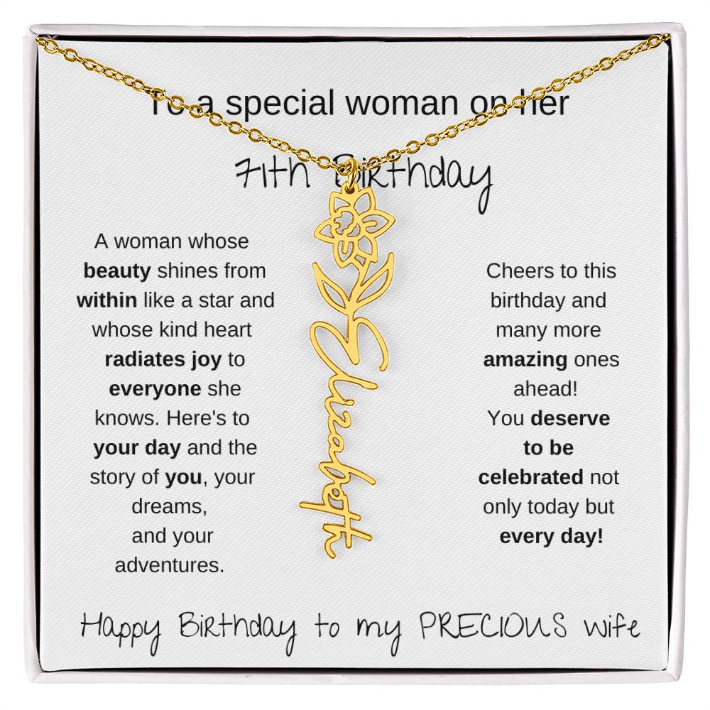 Happy 71th Birthday To My Precious Wife - Birthflower Necklace