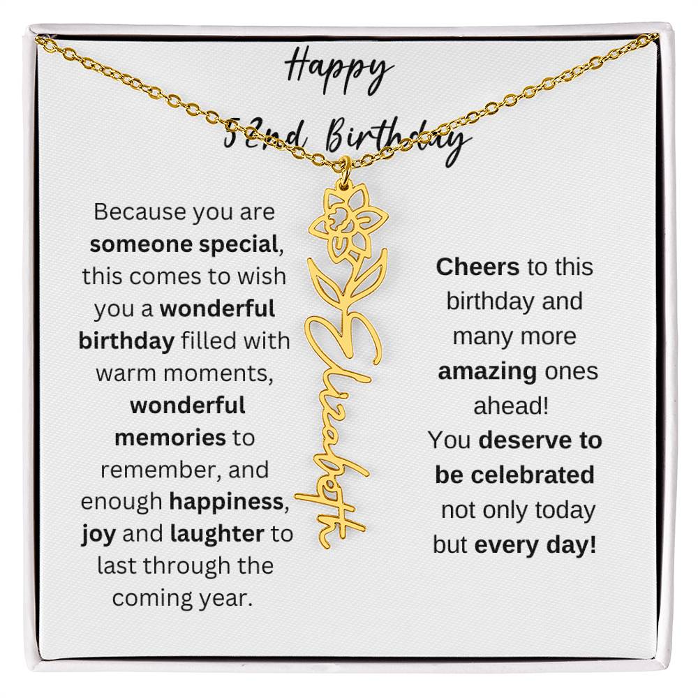 Happy 52nd Birthday - Flower Name Necklace