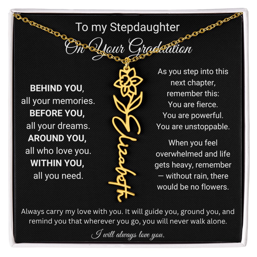 To My Stepdaughter On Your Graduation | You'll Never Walk Alone | Flower Name Necklace