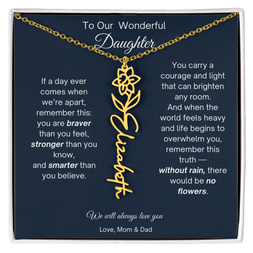 Daughter Necklace from Parents - Birth Flower Name Necklace