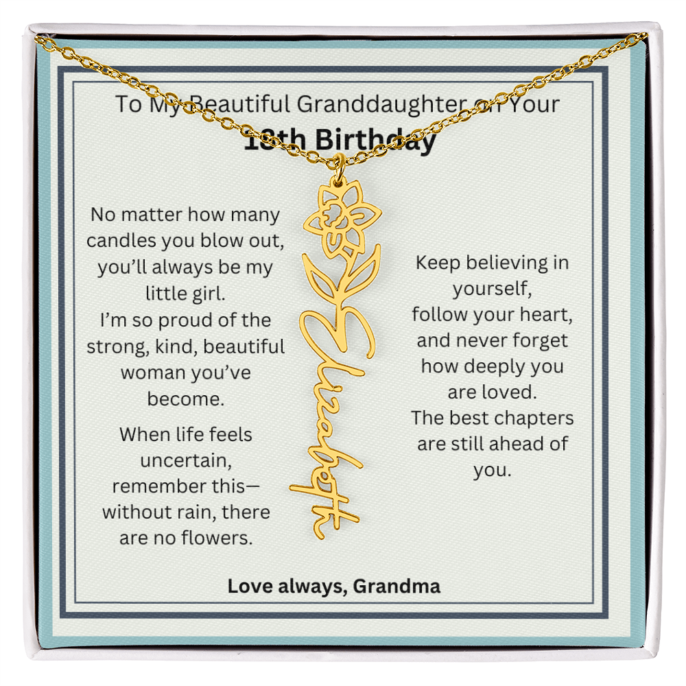 18th Birthday Gift for Granddaughter - Birth Flower Name Necklace
