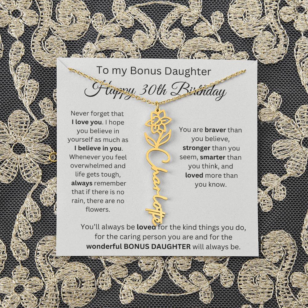 To My Bonus Daughter | Happy 30th Birthday | Flower Name Necklace