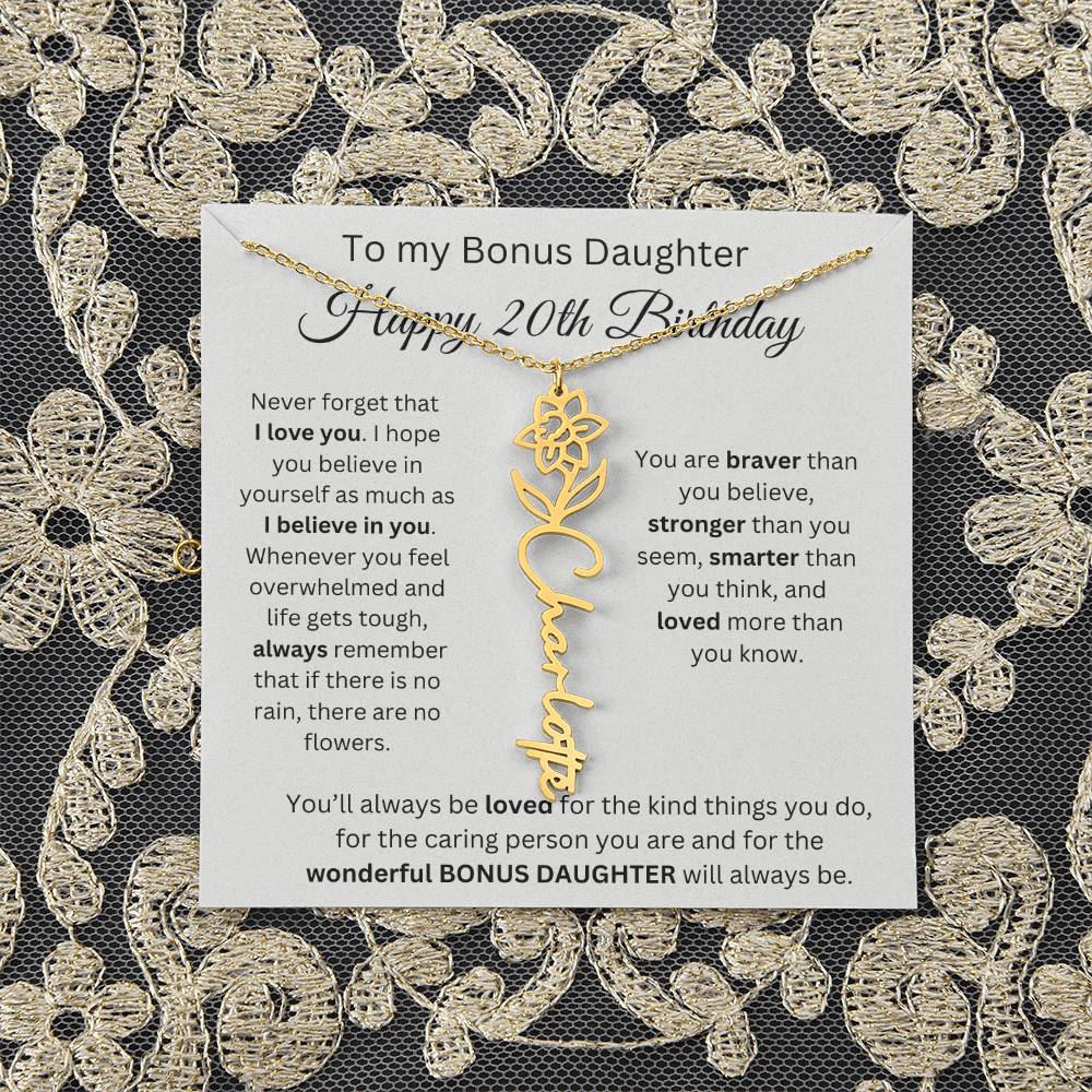To My Bonus Daughter | Happy 20th Birthday | Flower Name Necklace