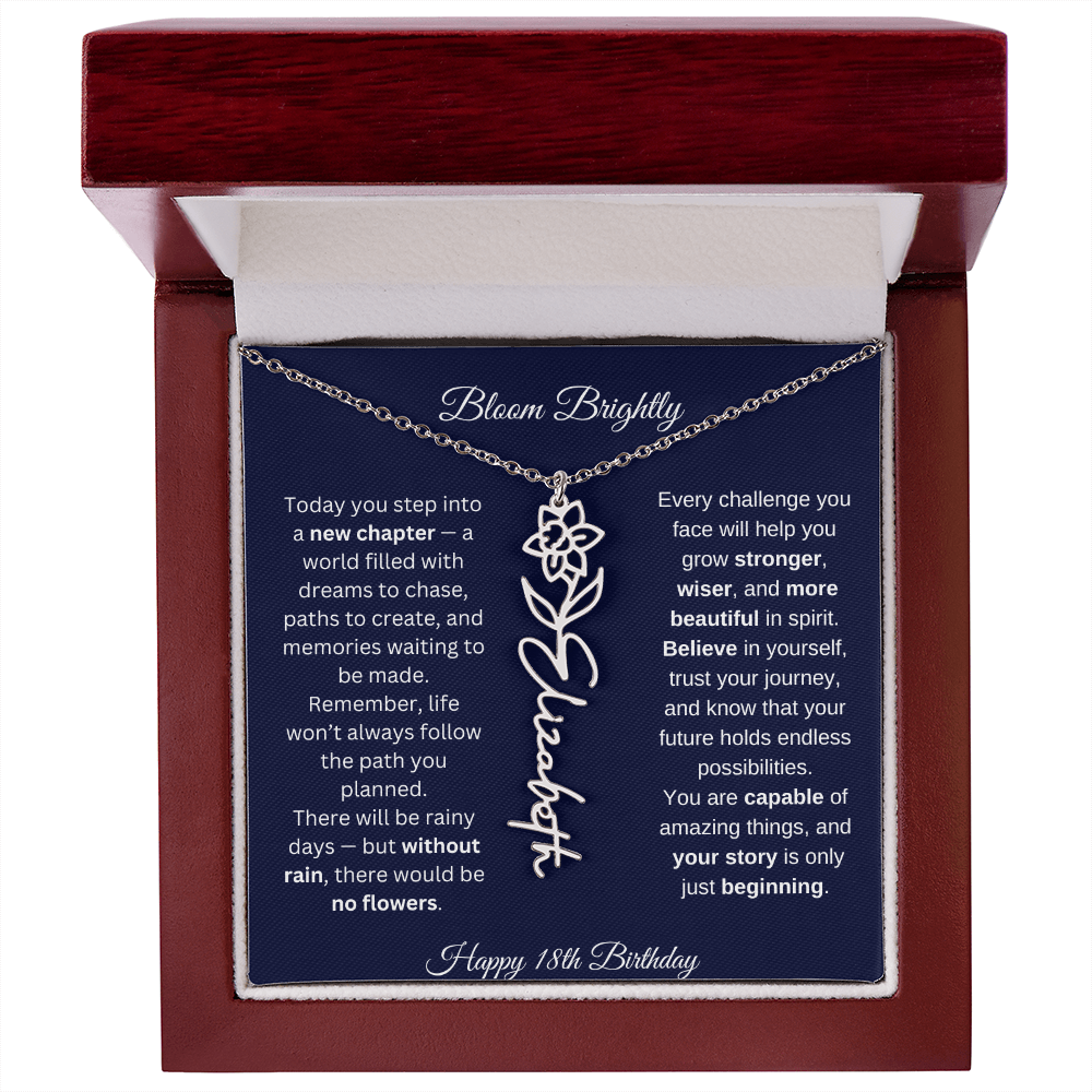 Bloom Brightly - Happy 18th Birthday - Flower Name Necklace
