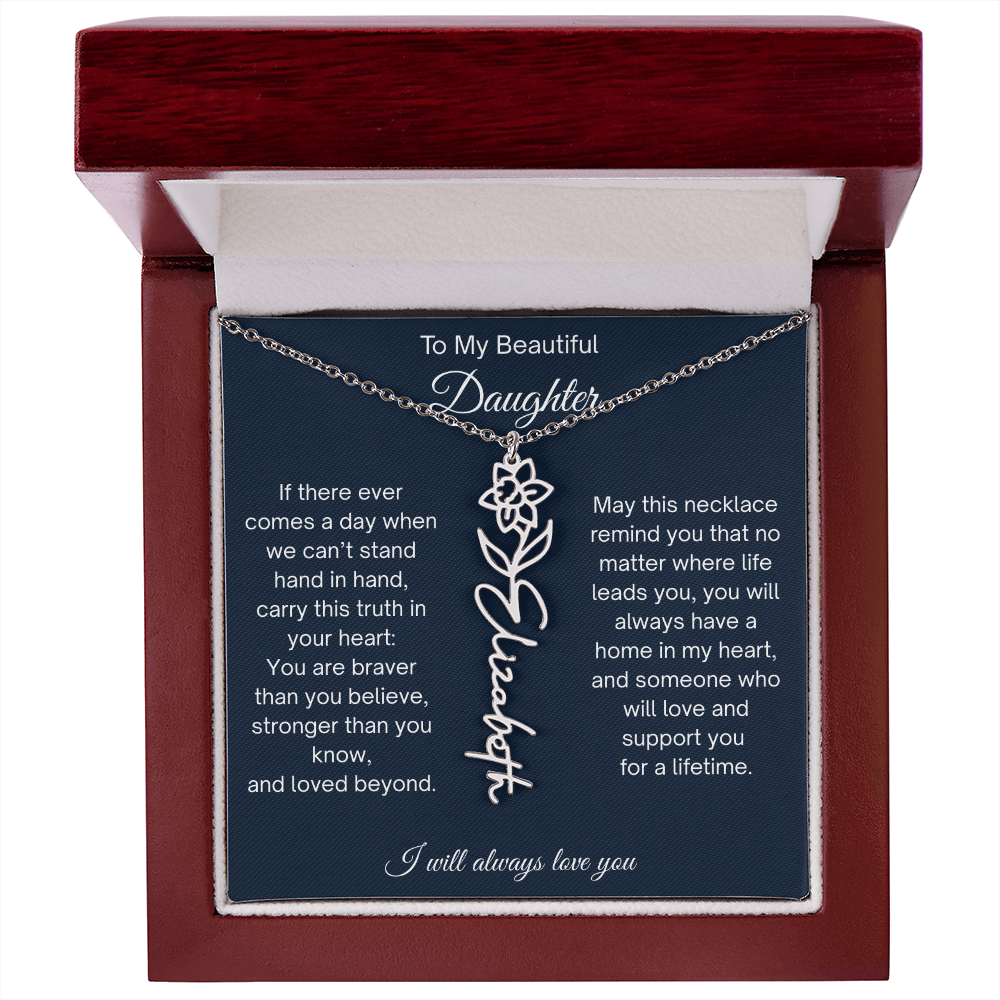 Daughter Gift Personalized Birth Flower Name Necklace