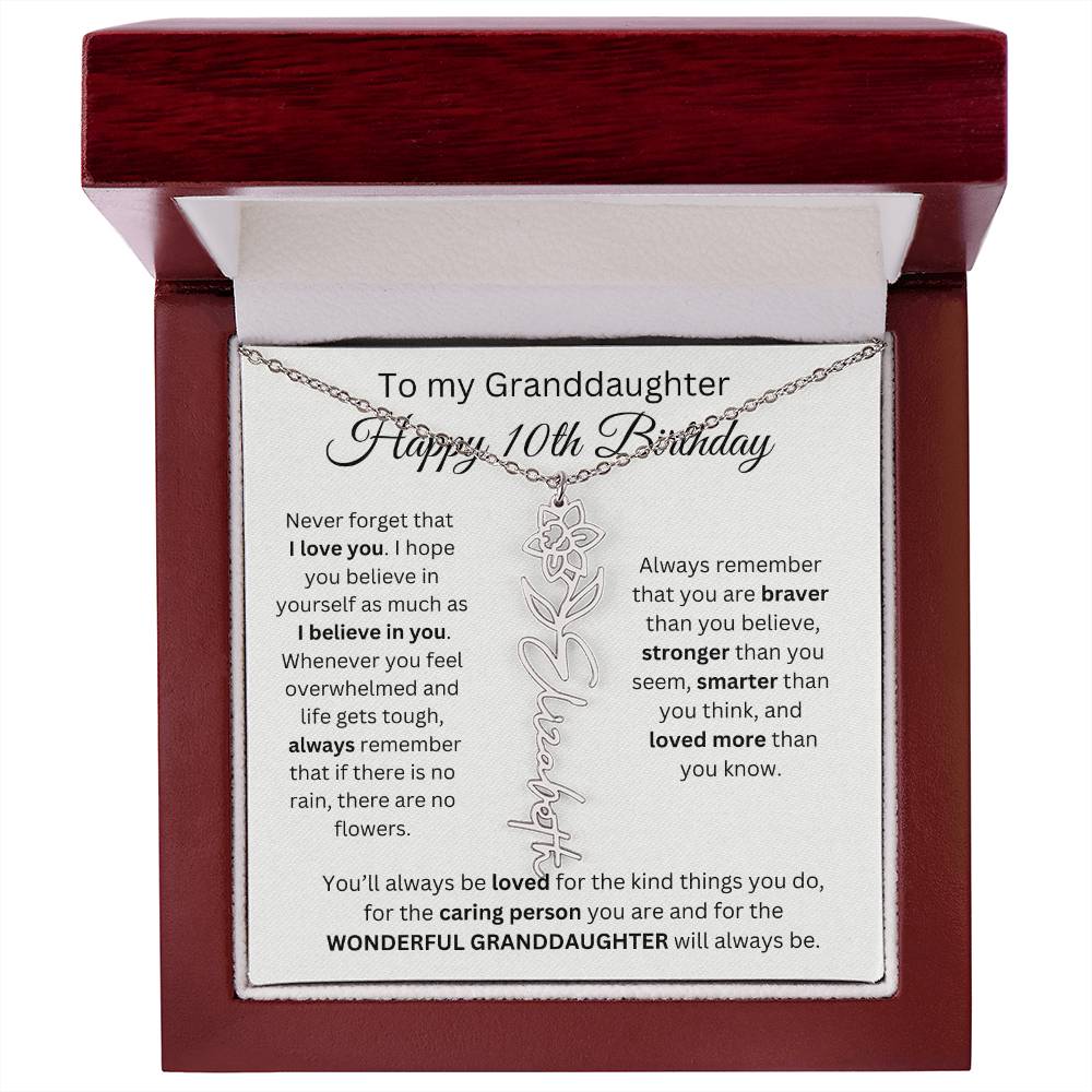 To My Granddaughter | Happy 10th Birthday | Flower Name Necklace