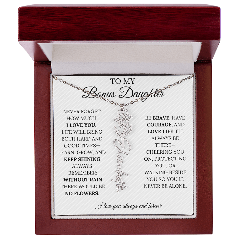 To My Bonus Daughter, Never Forget How Much I Love You - Flower Name Necklace