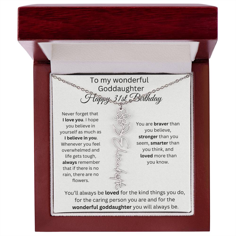 To My Wonderful Goddaughter - Happy 31st Birthday - Flower Name Necklace