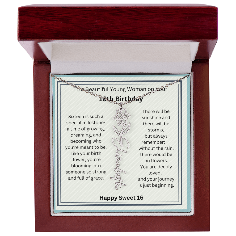 Sweet 16 Birth Flower Name Necklace Gift 2