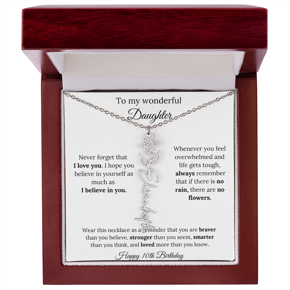 Daughter Jewelry 10th Birthday Gift - Flower Name Necklace