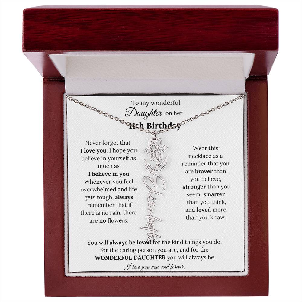 To My Wonderful Daughter On Her 11th Birthday - I Love You - Flower Name Necklace