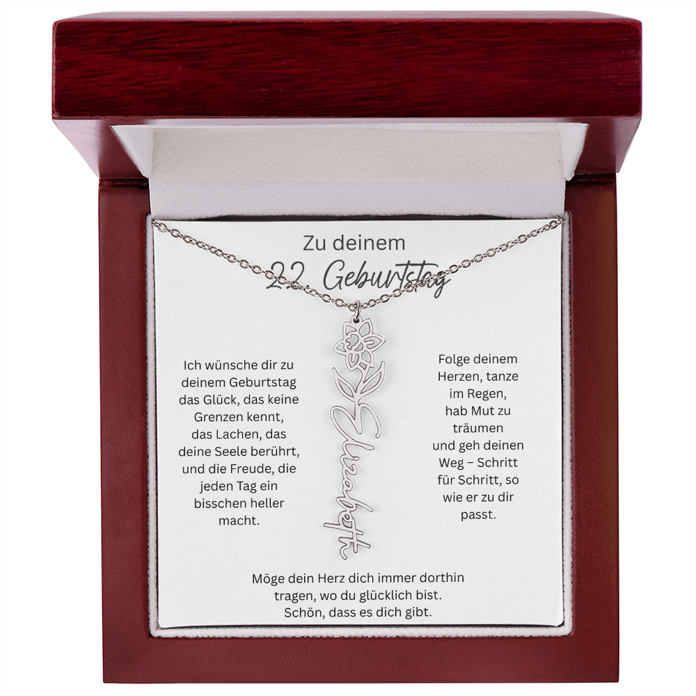 Geburtsblumen Namenskette zum 22 Geburtstag personalisiert Name Kette Gravur Geschenk