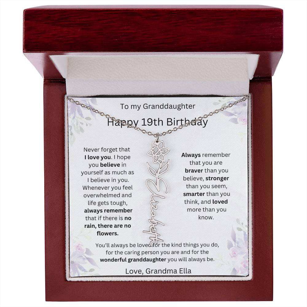 To My Granddaughter - Happy 19th Birthday | Flower Name Necklace