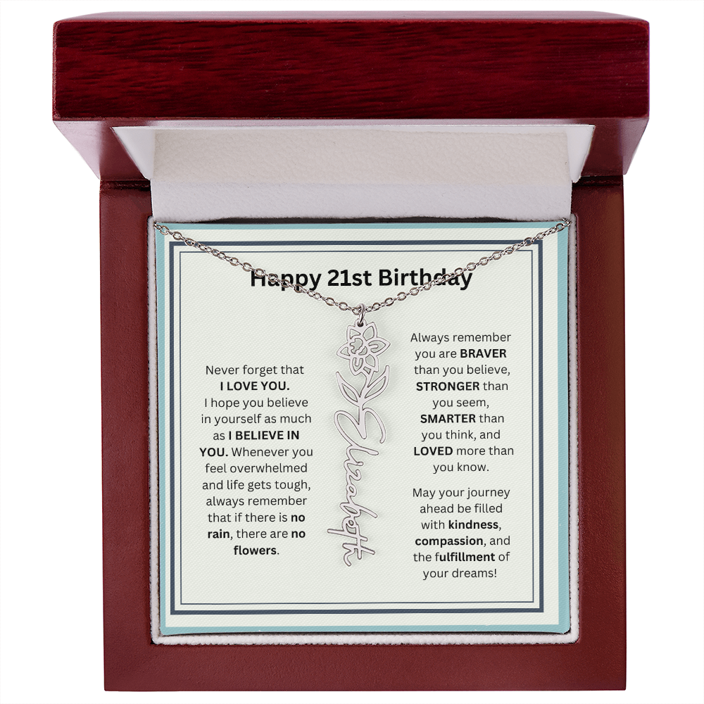 21st  Personalized Birthday Gift - Flower Name Necklace