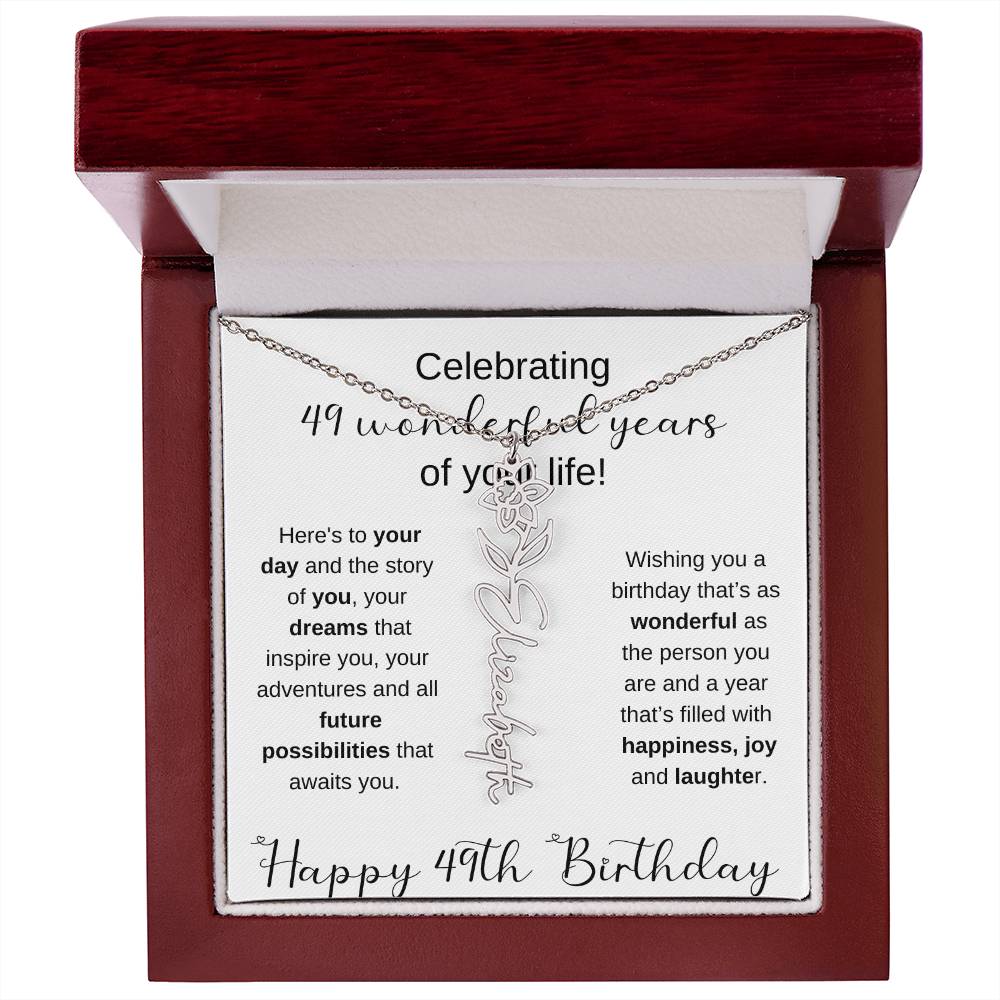 Happy 49th Birthday | Flower Name Necklace
