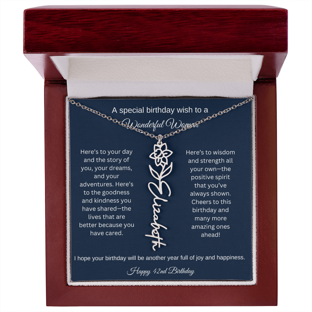 42nd Birthday Gift Idea - Flower Name Necklace