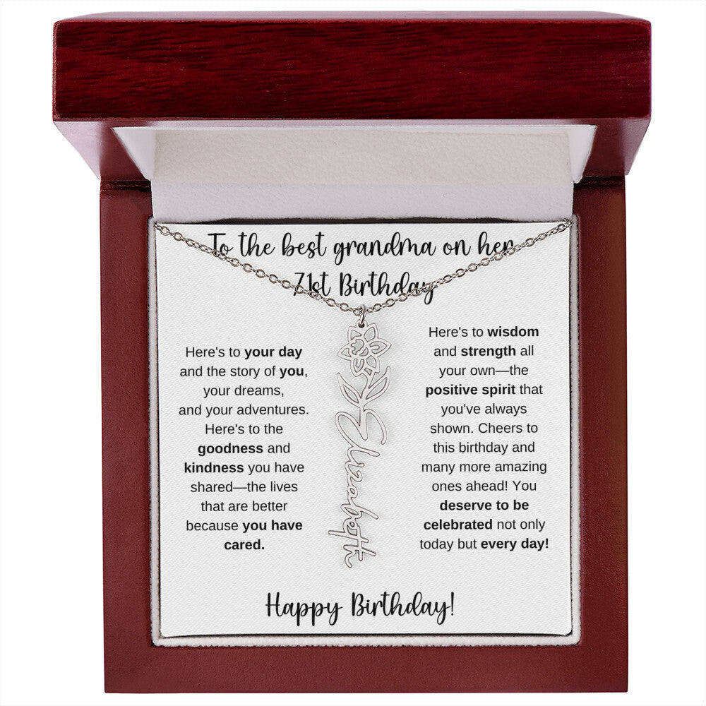 To The Best Grandma - Happy 71st Birthday | Flower Name Necklace