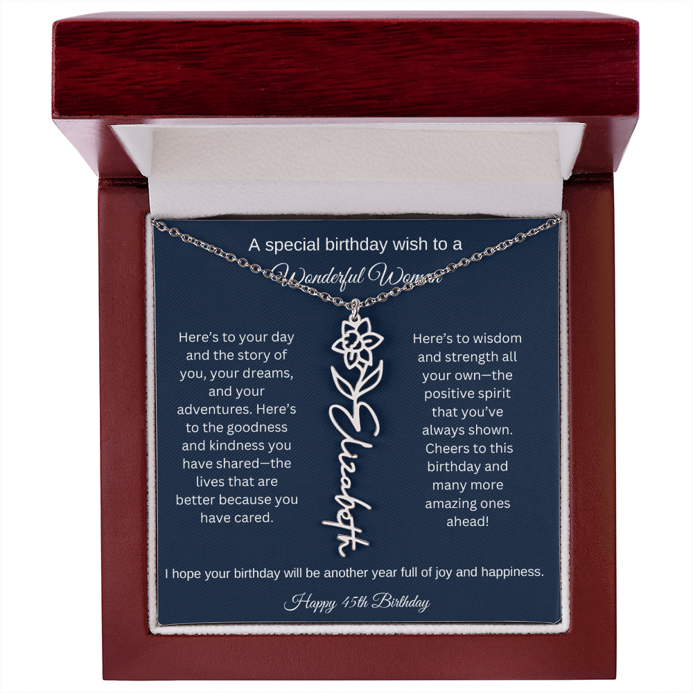 45th Birthday Gift Idea - Flower Name Necklace