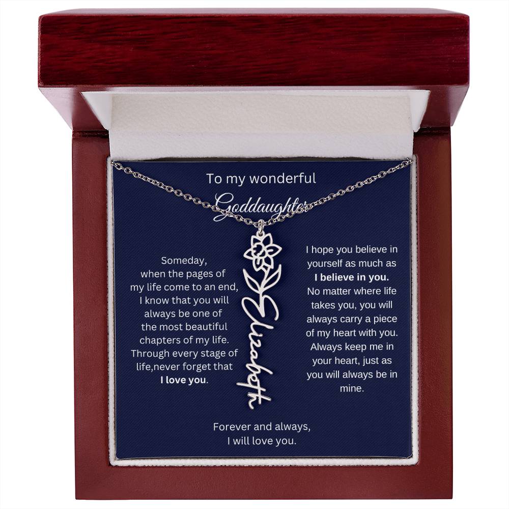 Luxury Goddaughter Gift - Birth Flower Name Necklace