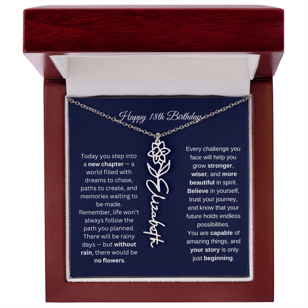 18th Birthday Birth Flower Name Necklace