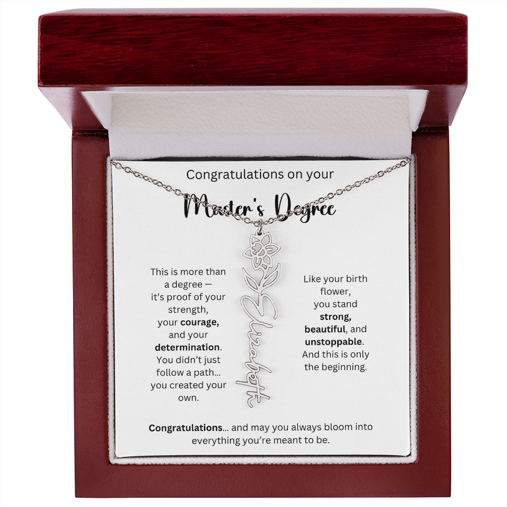 Masters Degree Graduation Gift - Personalized Birth Flower Name Necklace