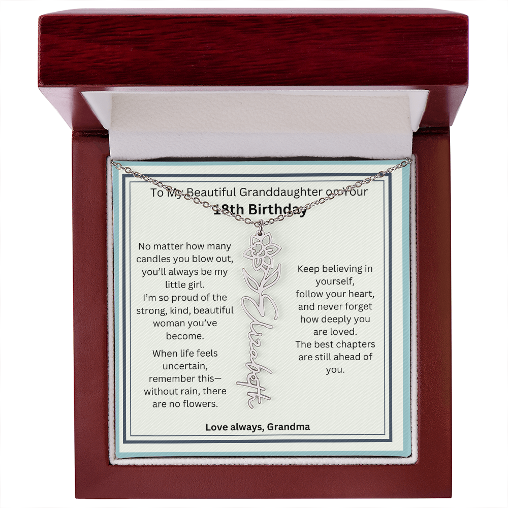 18th Birthday Gift for Granddaughter - Birth Flower Name Necklace