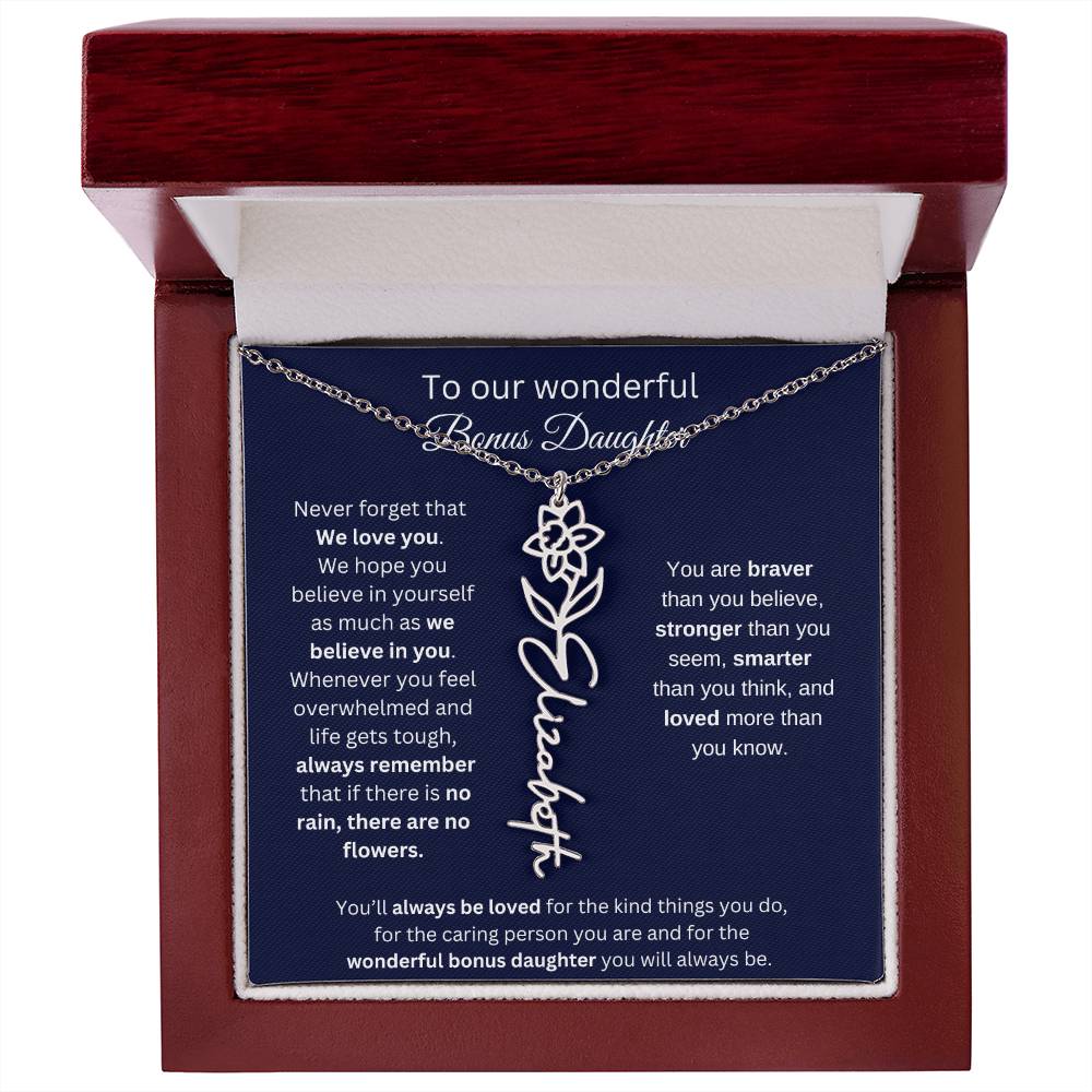 To Our Wonderful Bonus Daughter Personalized Birth Month Flower Necklace 1