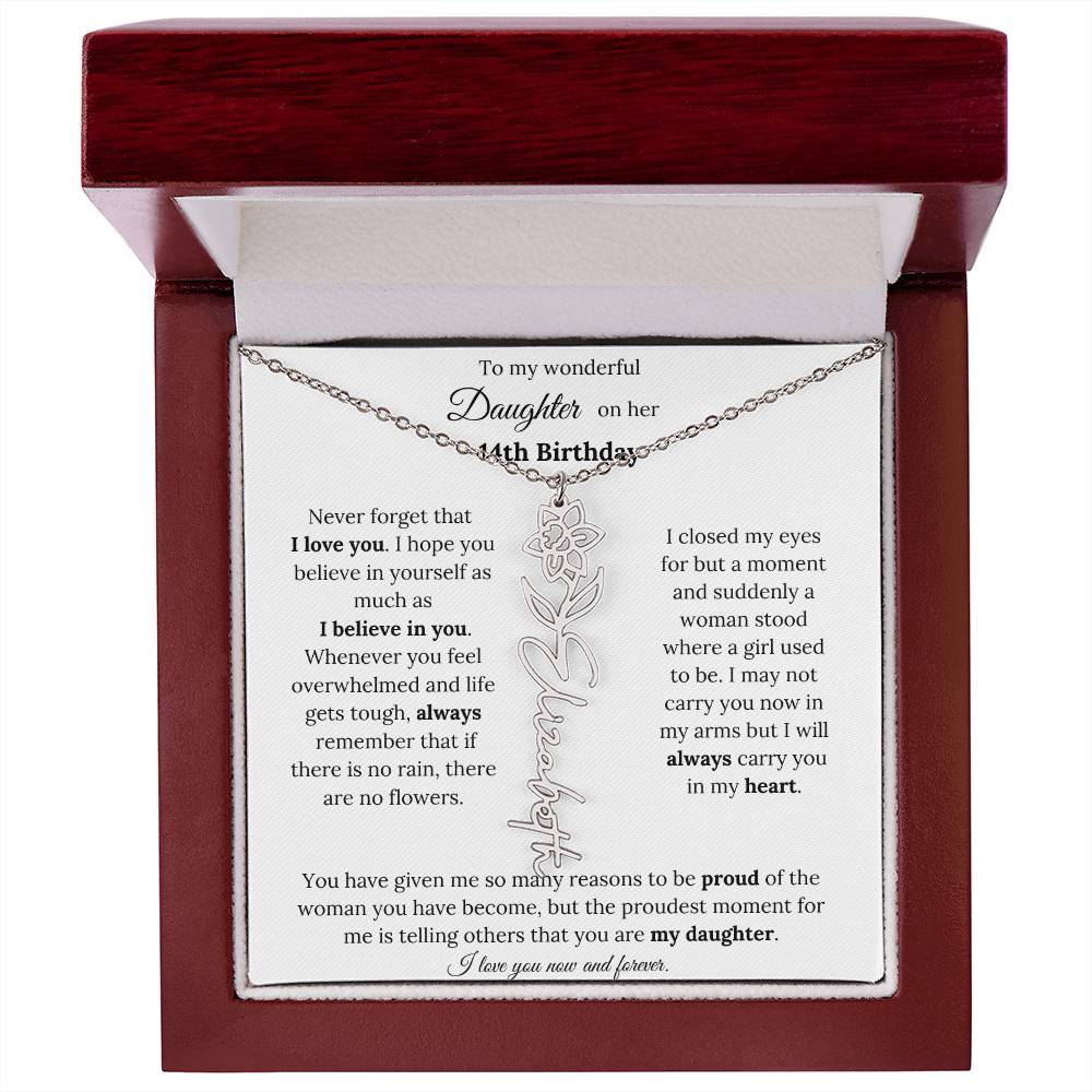 Custom Birth Flower Name Necklace To My Daughter On Her 14th Birthday