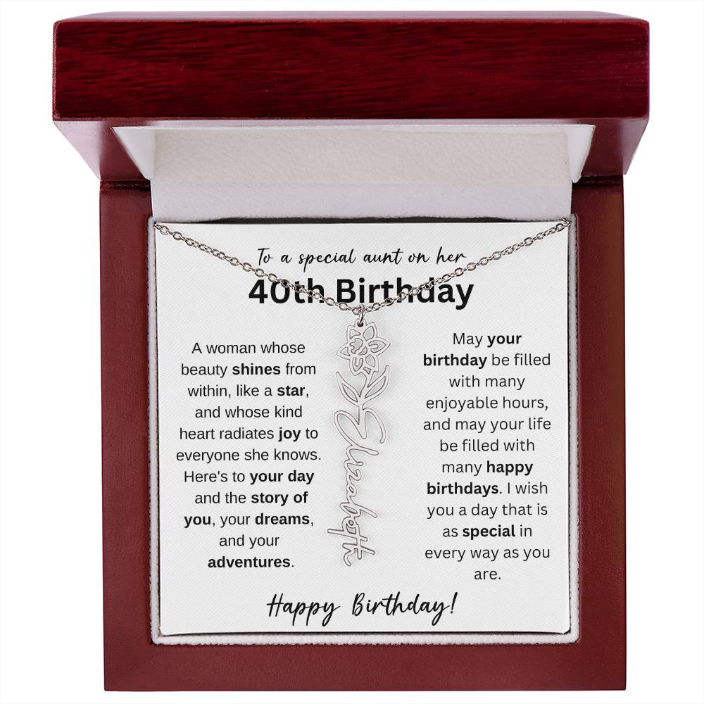 To A Special Aunt Happy 40th Birthday - Flower Name Necklace