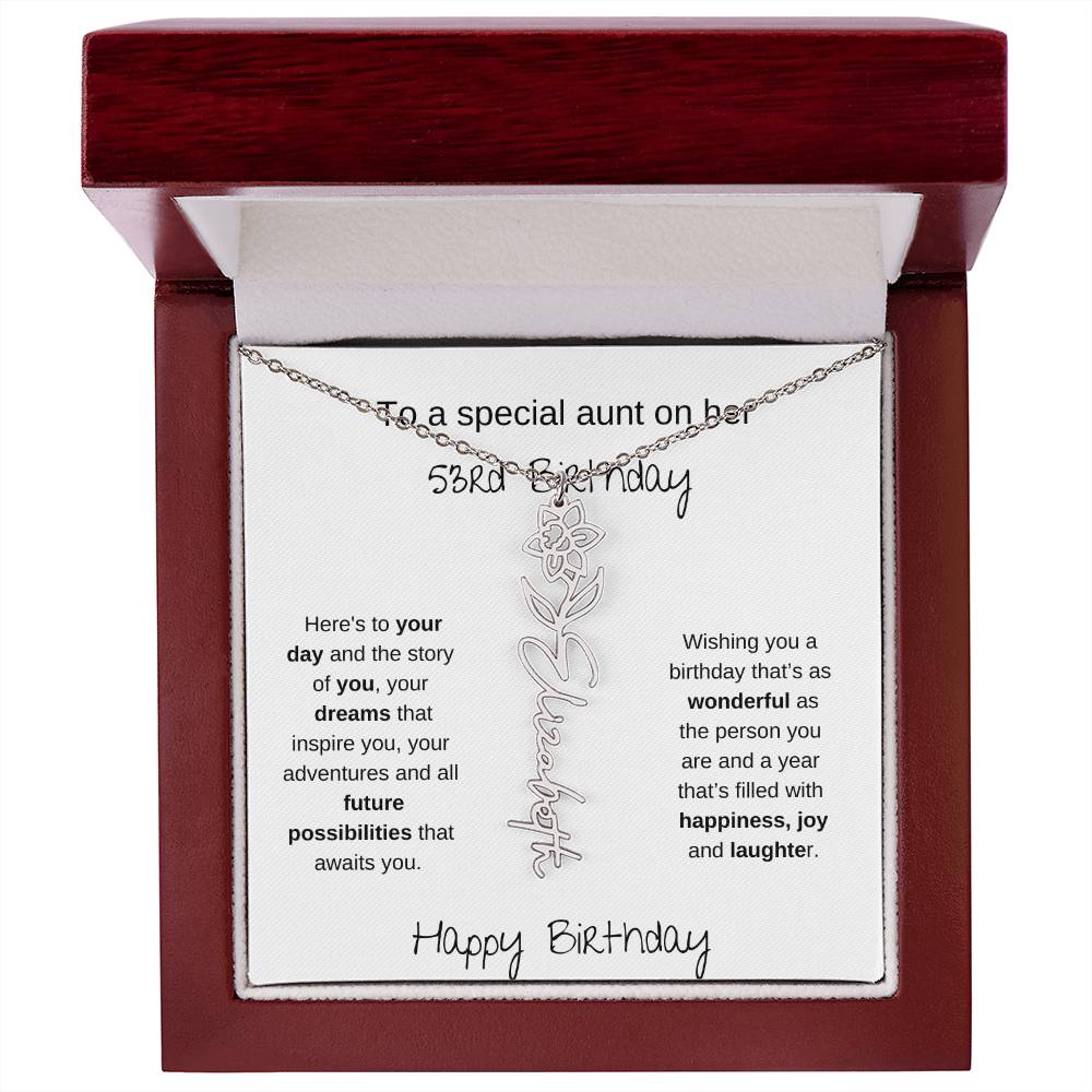 To A Special Aunt On Her 53rd  Birthday | Flower Name Necklace