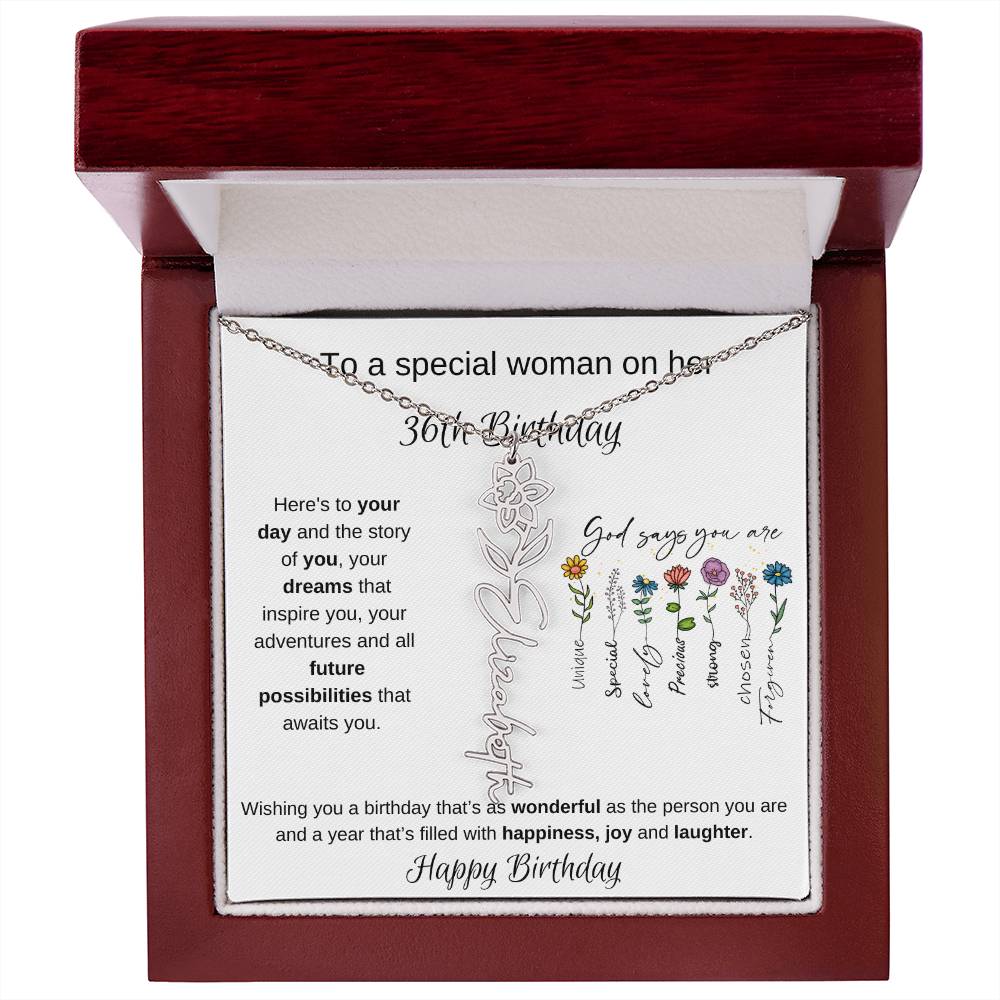 To A Special Woman On Her 36th Birthday - Flower Name Necklace