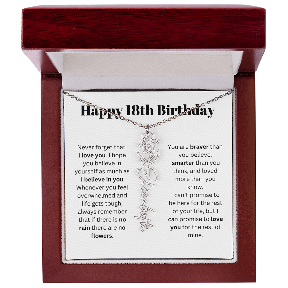 18th Personalized Birthday Gift for Her - Flower Name Necklace