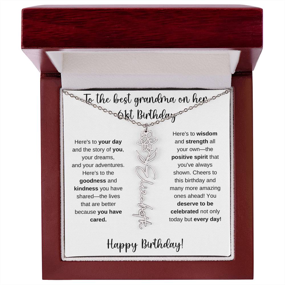 To The Best Grandma - Happy 61st Birthday | Flower Name Necklace
