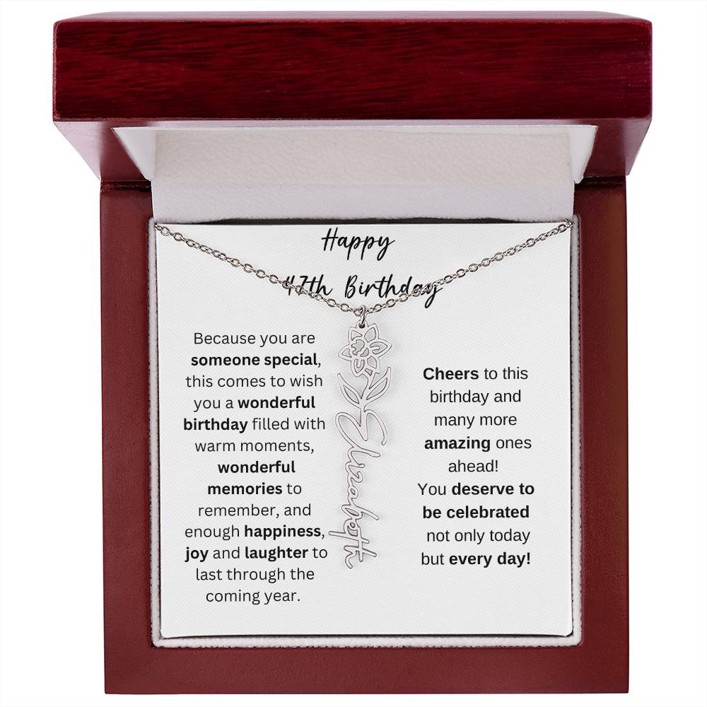Happy 47th Birthday - Flower Name Necklace