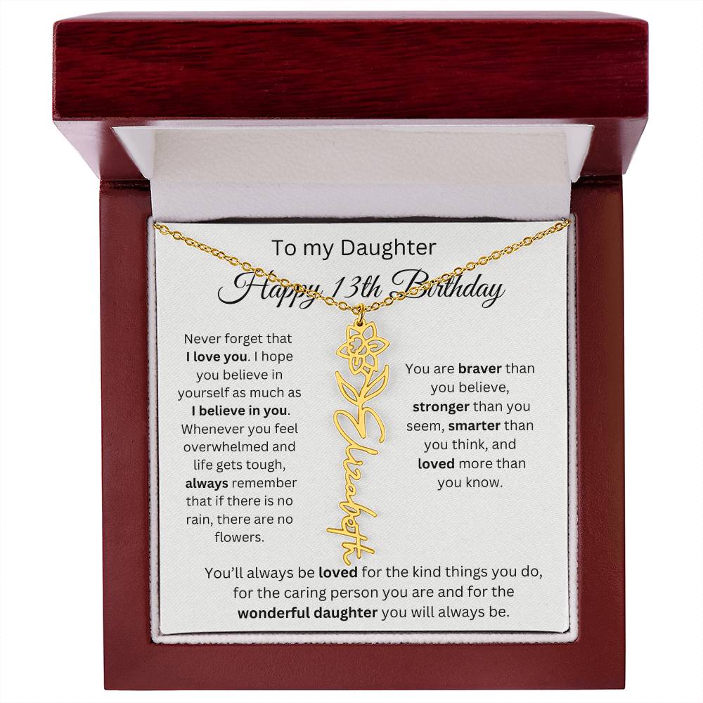 Happy 13th Birthday - Flower Name Necklace