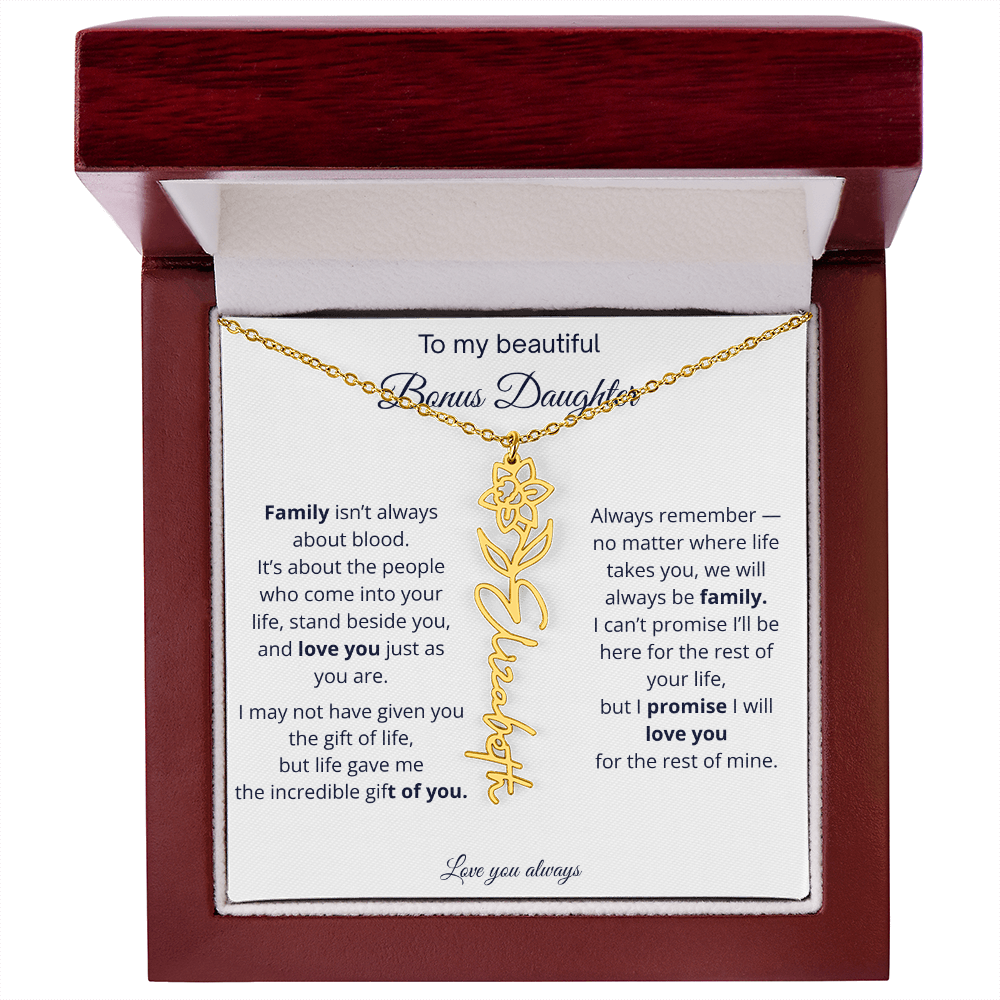To My Beautiful Bonus Daughter | Love You Always | Birth Flower Name Necklace
