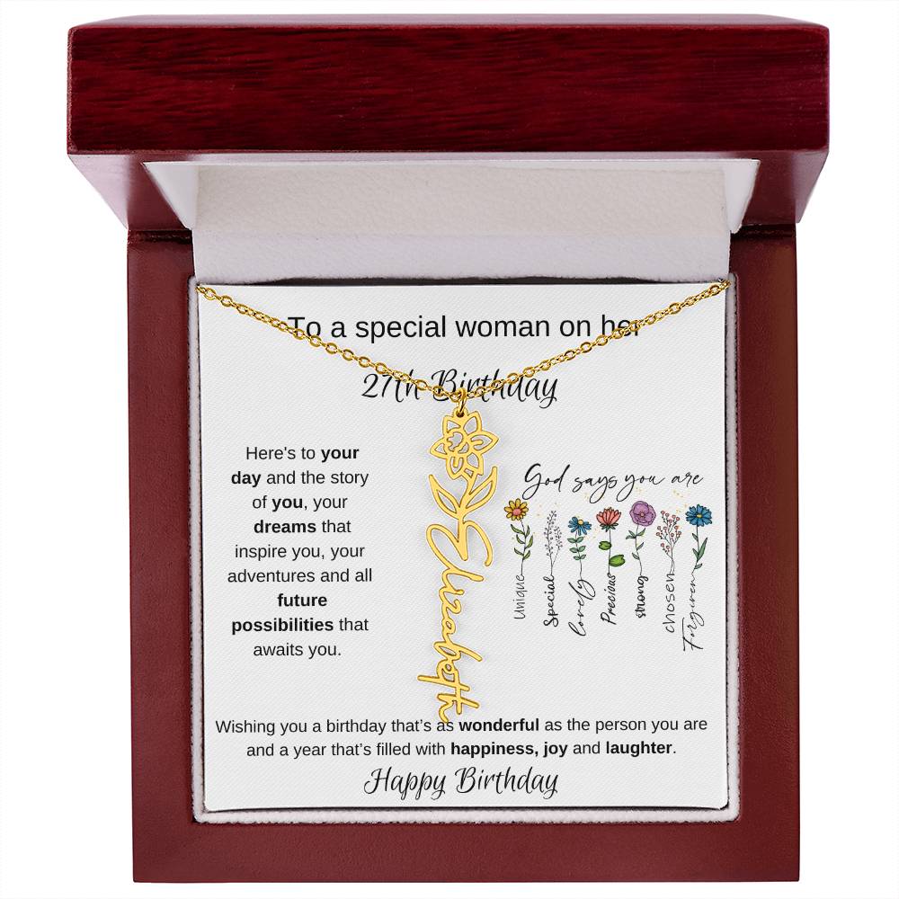 To A Special Woman On Her 27th Birthday - Flower Name Necklace