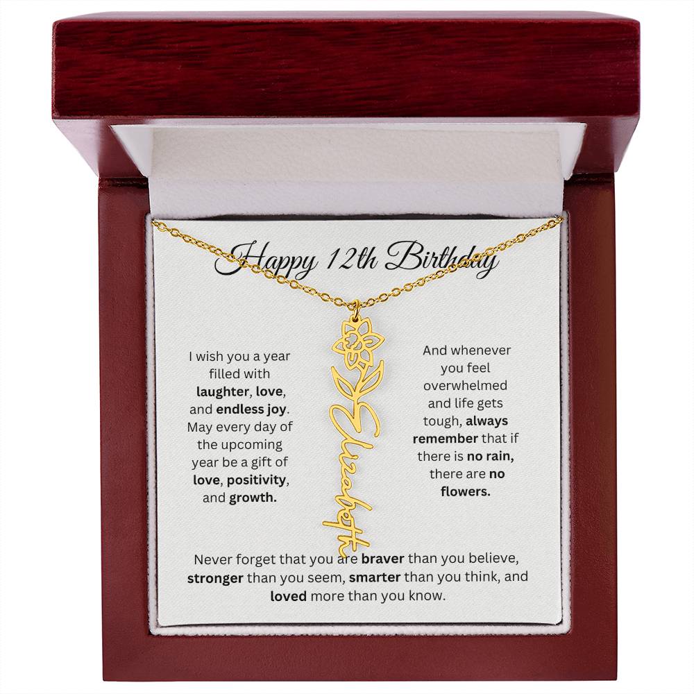 Happy 12th Birthday - Flower Name Necklace