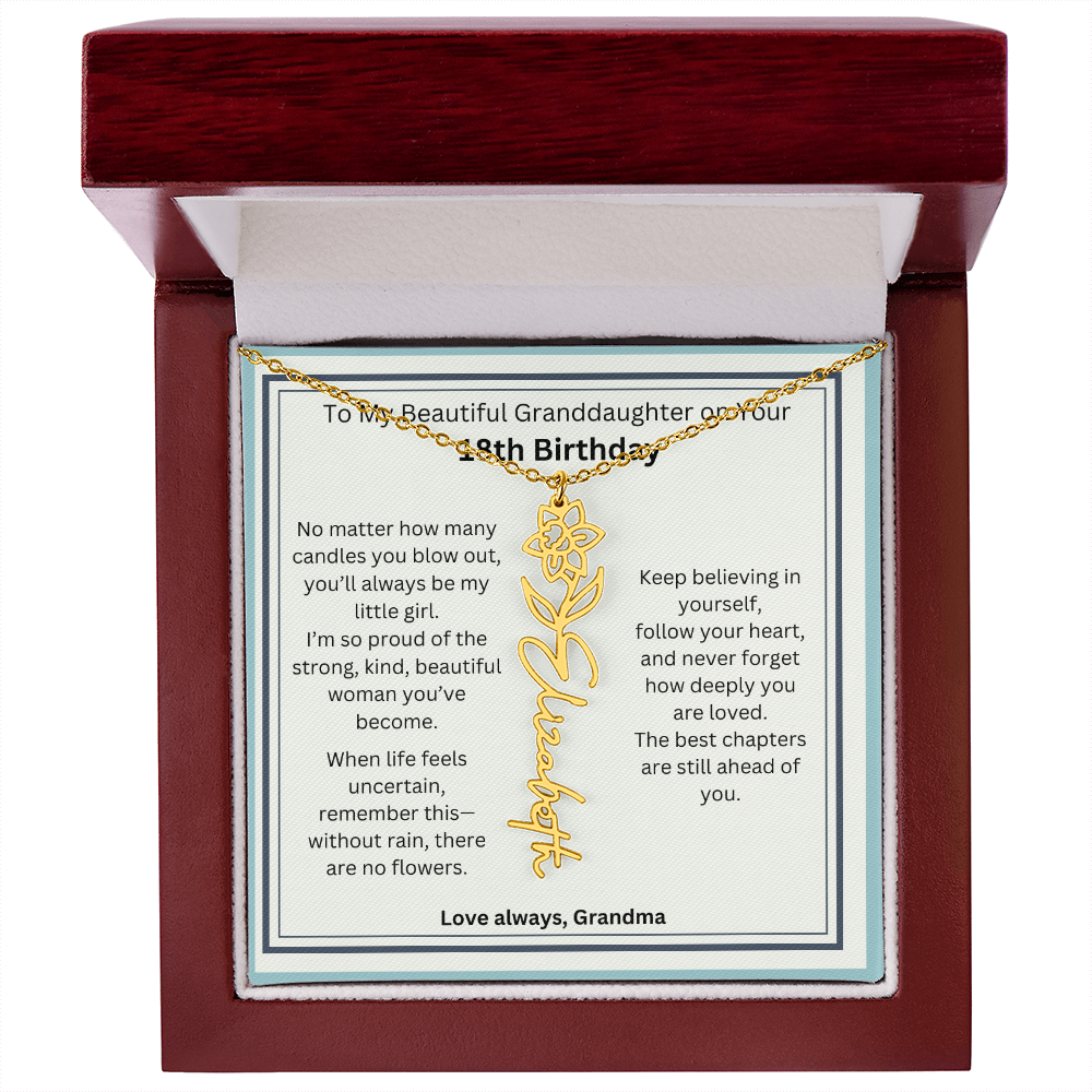 18th Birthday Gift for Granddaughter - Birth Flower Name Necklace