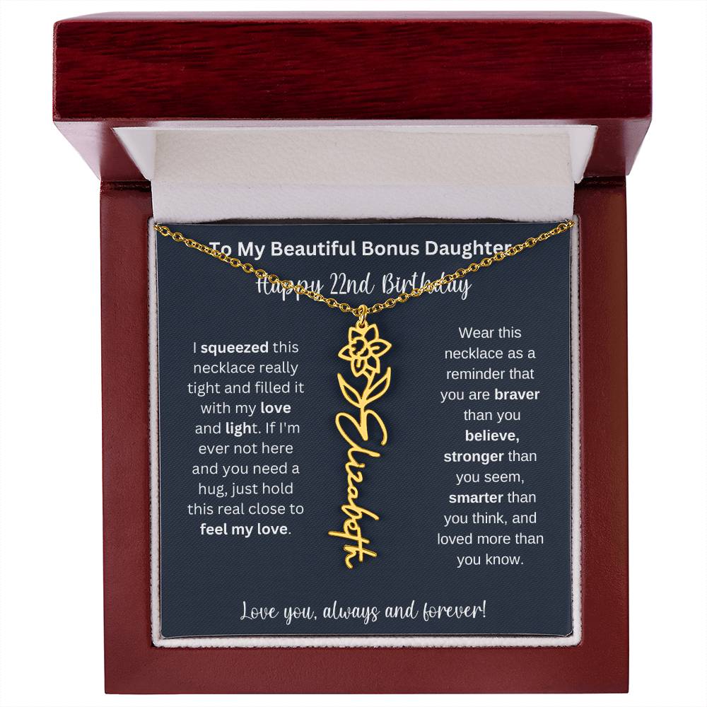 To My Beautiful Bonus Daughter | Happy 22nd Birthday | Flower Name Necklace